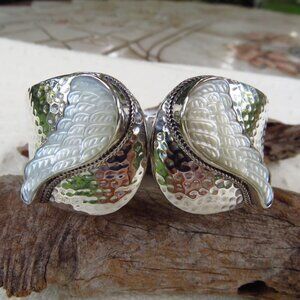 Sarda Large Carved Angel Wings Cuff Tip to tip Hinged Bracelet 7" Seraphiel